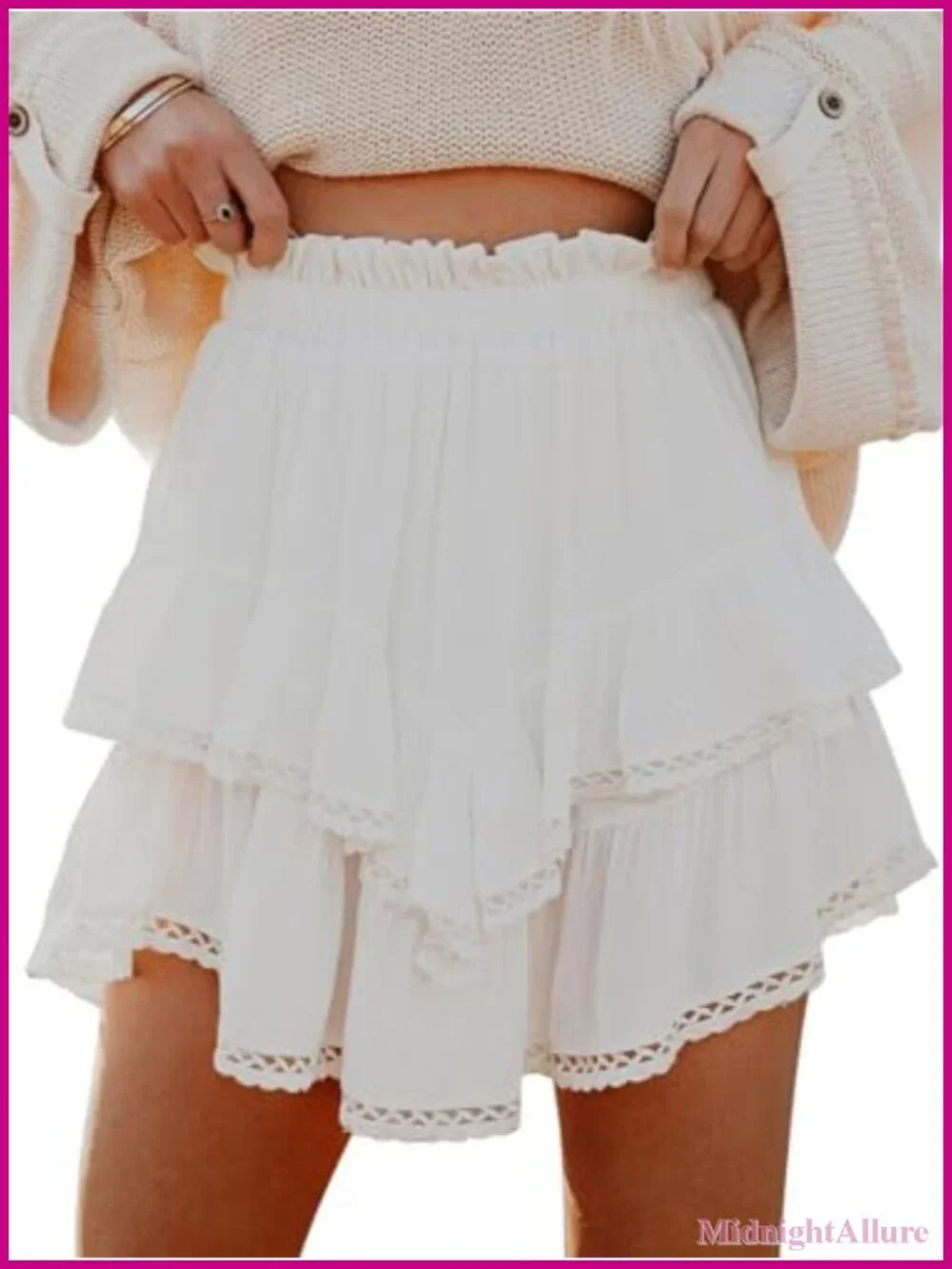 Women Flowy Ruffle Tiered Skorts High Waist Golf Tennis Crochet Shorts